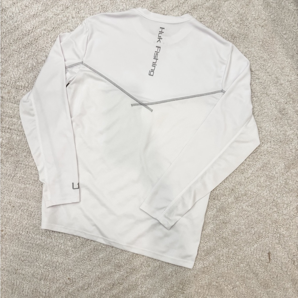 Like New! Huk Mens Long Sleeve Performance Fishing Shirt Rash Guard Small White - Picture 3 of 7